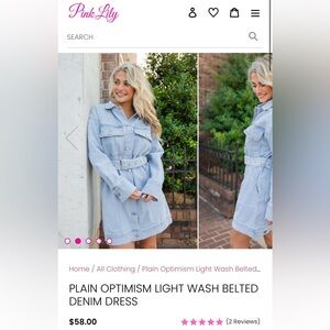 Pink Lily denim belted dress